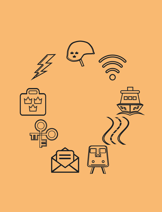 Ikoner som visar Sekos branscher mot en orange bakgrund.